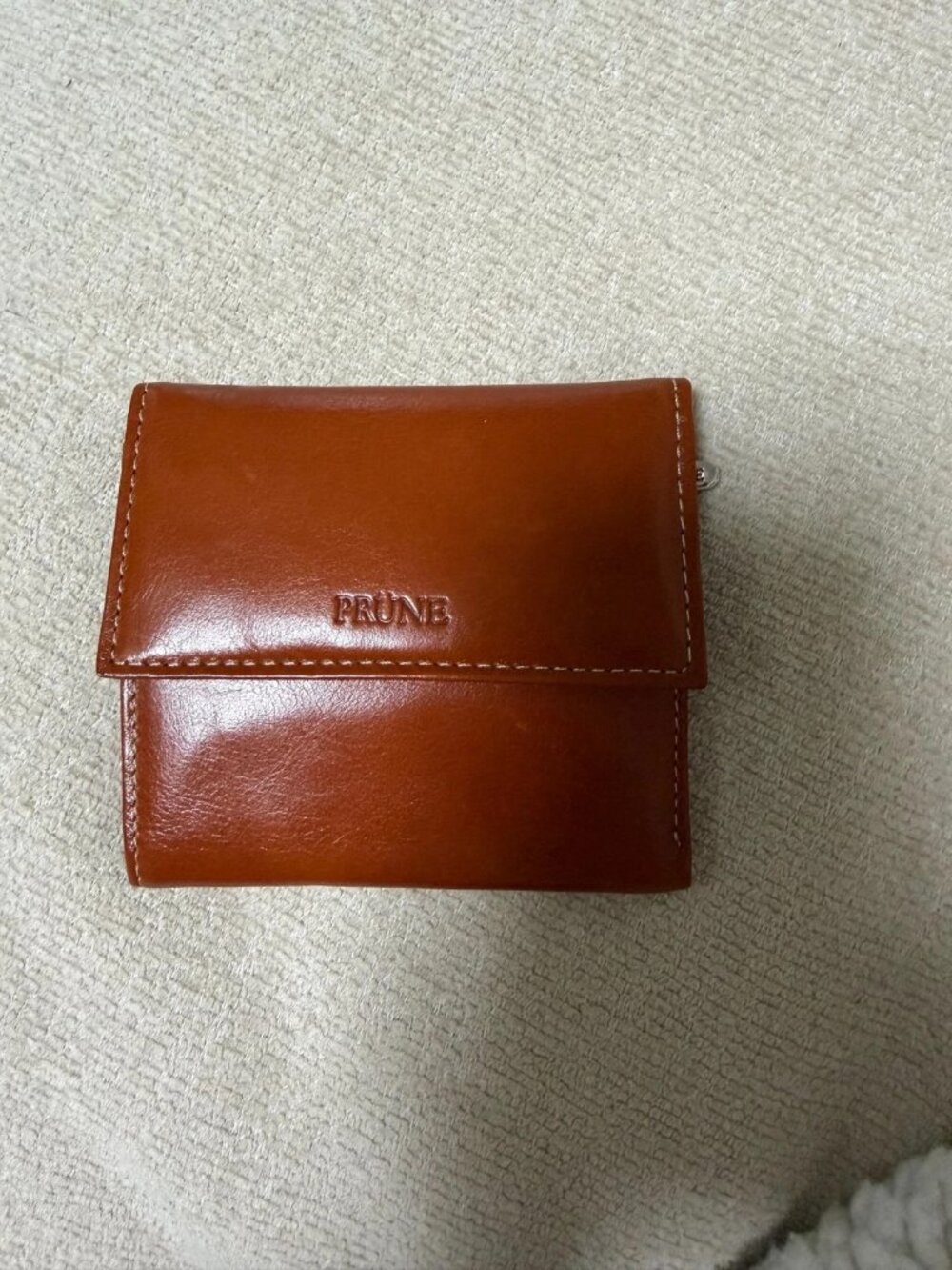 PRÜNE Cognac Brown Genuine Leather Trifold Wallet NWT Coin Pocket Compact